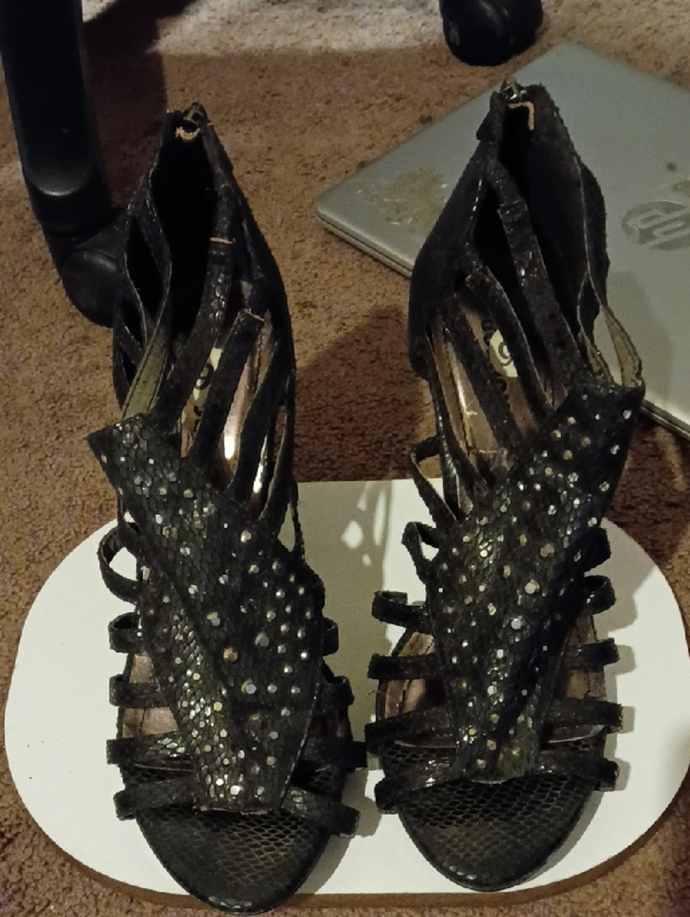 Dollhouse Black Rhinestone Strappy Heels